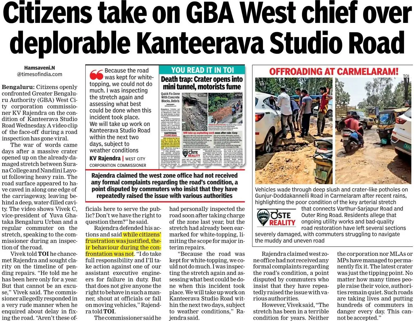 As TOI reported earlier, the road’s repair had been held up for nearly a year with Bengaluru