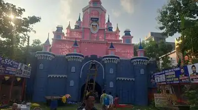 The Durga Puja pandal of Neta Nagar barwari of Prayagraj, made on the theme of Disnyland