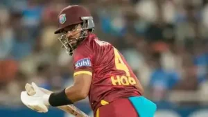 West Indies' Shai Hope plays a shot during the third and final One Day International (ODI)