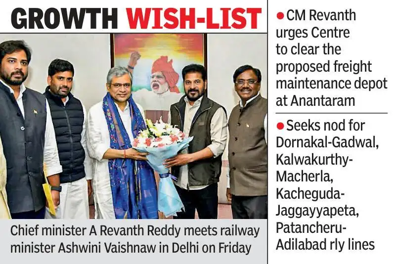 Accompanied by Congress MPs from Telangana, Revanth reviewed the status of the proposed
