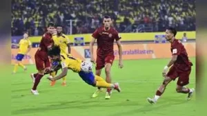 Action from the match between Kerala Blasters and Mumbai City FC