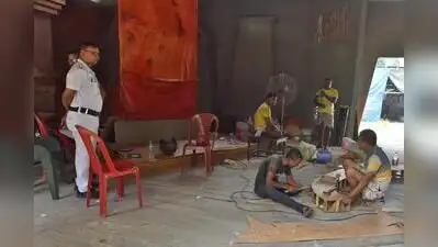 Cops have been posted at the site as work resumes on the Ajeya Sanghati Durga Puja pandal