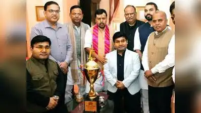 BJP national president Nitin Nabin unveiled the trophy in the presence of BJP state chief