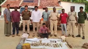 Forest department officials seized parts of a country-made gun, empty cartridges and remains