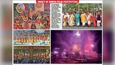 10,000-dhak drumroll, 1,000 shankha, 3,000 drones welcome Durga to her earthly abode