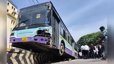 Chennai: An MTC bus went out of control and rammed nine parked cars before mounting the median