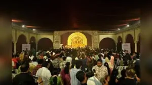 22-feet-tall Durga idol at the Durga Puja celebrations organised by Cyberabad Bengali