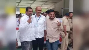 NCP (SP) candidate Pratapsinh Patil (centre) with supporters at the counting centre on Wednesday