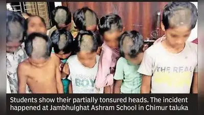 Students show their partially tonsured heads