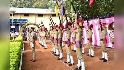 Salute: An armed police contingent fires three rounds in the air as part of the ceremonial