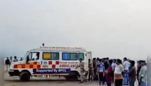 An ambulance at Diveagar beach after the tragedy on Thursday