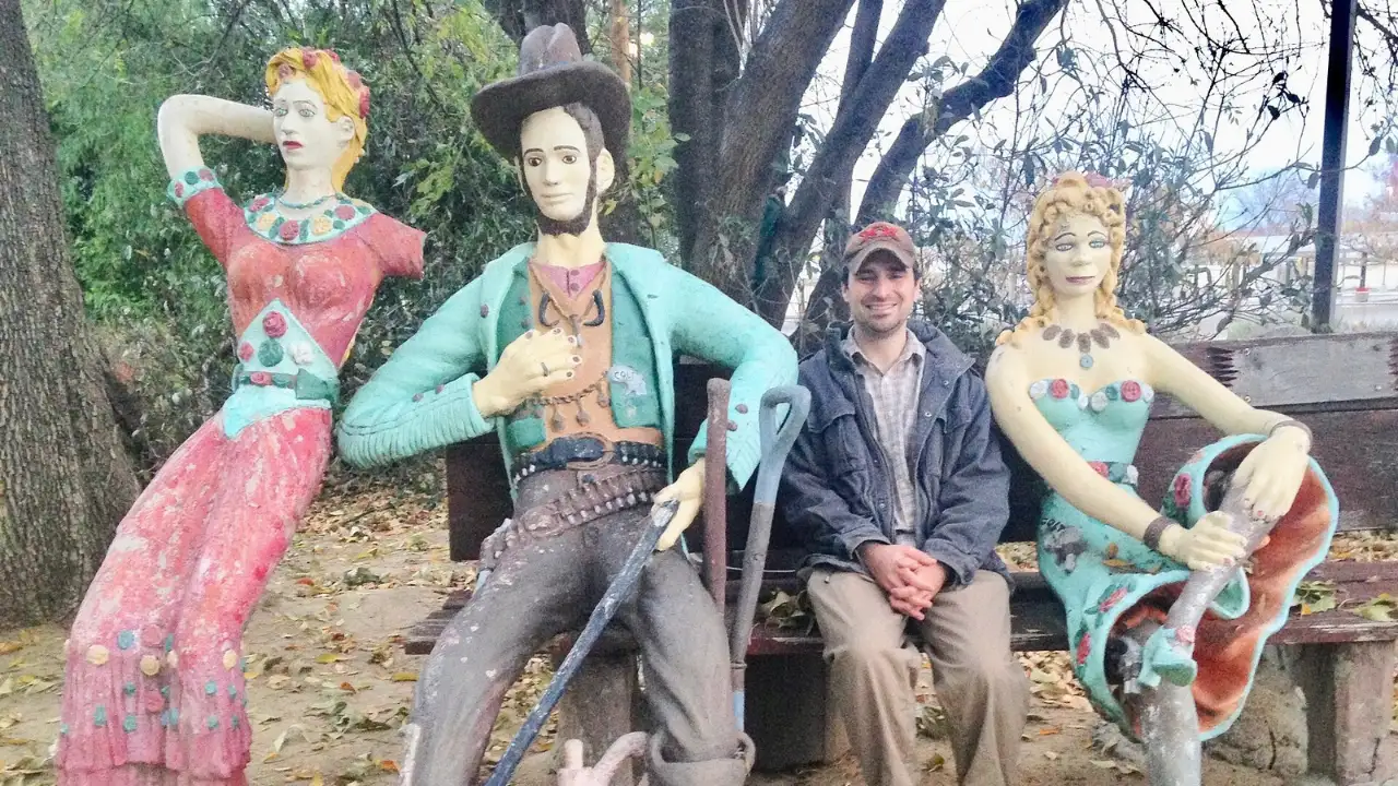 Old Trapper’s Lodge is a collection of concrete sculptures, homemade tombstones and Old West