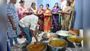 At Amader Barir Pujo pandal, which is celebrating Durga Puja for its third year, bhog