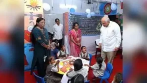 Later, Patel also distributed ration kits to parents of children enrolled at an anganwadi