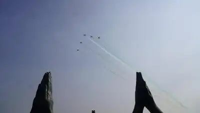 Under the ongoing show over Ganga, the flypast unfolds as a sequence of symbolic aerial