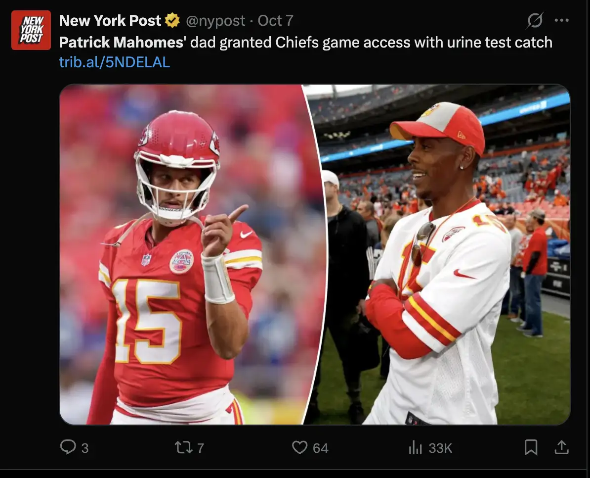Patrick Mahomes ’ father, Pat Mahomes Sr., will be able to watch his son take the field