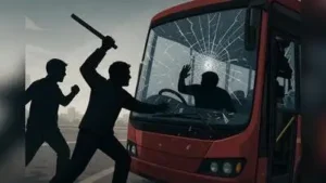 ” Pune: Two men allegedly assaulted the driver of an MSRTC bus and smashed the windscreen