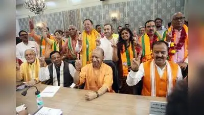 CM Yogi Adityanath, Dy CM Keshav Maurya, UP BJP chief Pankaj Chaudhary, minister Suresh Khanna
