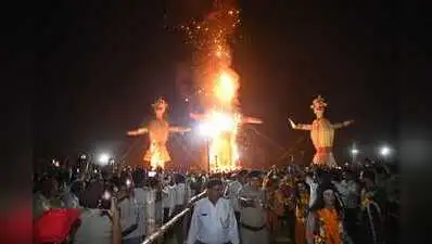 Amid colourful fireworks, a 70-foot effigy of Ravan, a 65-foot effigy of Kumbhakarna