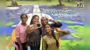 Students taking selfie capturing a rangoli showcasing India’s: The wider industry impact