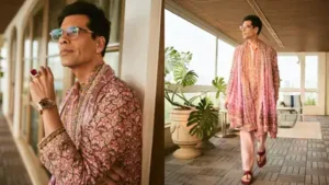 Karan Johar skipped the safe, traditional color palette this Dussehra and showed up head-to-toe