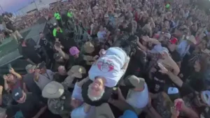 At 99 years and 274 days old, she became the oldest person to crowd-surf, according to Guinness