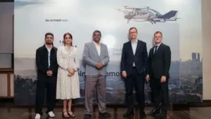 Satya Chakravarthy, founder & technical lead, ePlane, with Daniel Bircher, MD of Zurich Airport