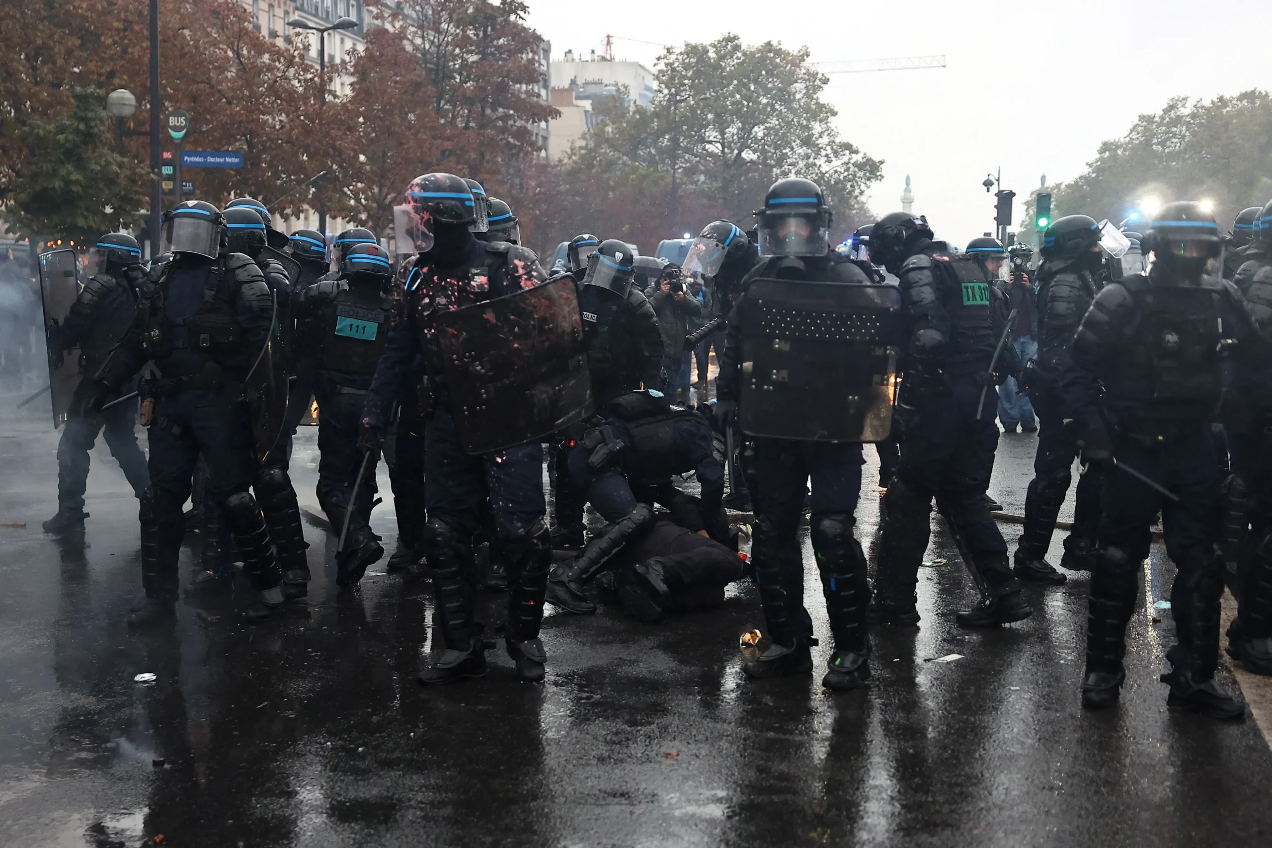 Anti-establishment demonstrations turned violent in France and Spain on Saturday