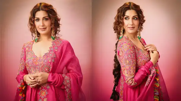 Sonali Bendre is giving a festive fairytale in an embroidered pink anarkali that deserves its own