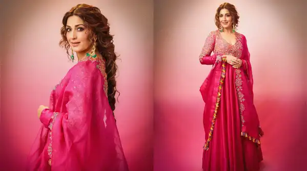 Sonali Bendre is giving a festive fairytale in an embroidered pink anarkali that deserves its own