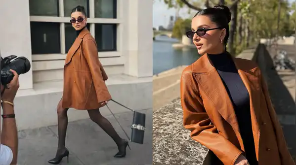 Upon arriving in Paris, the actress opted for luxury fabrics typical of the upcoming season