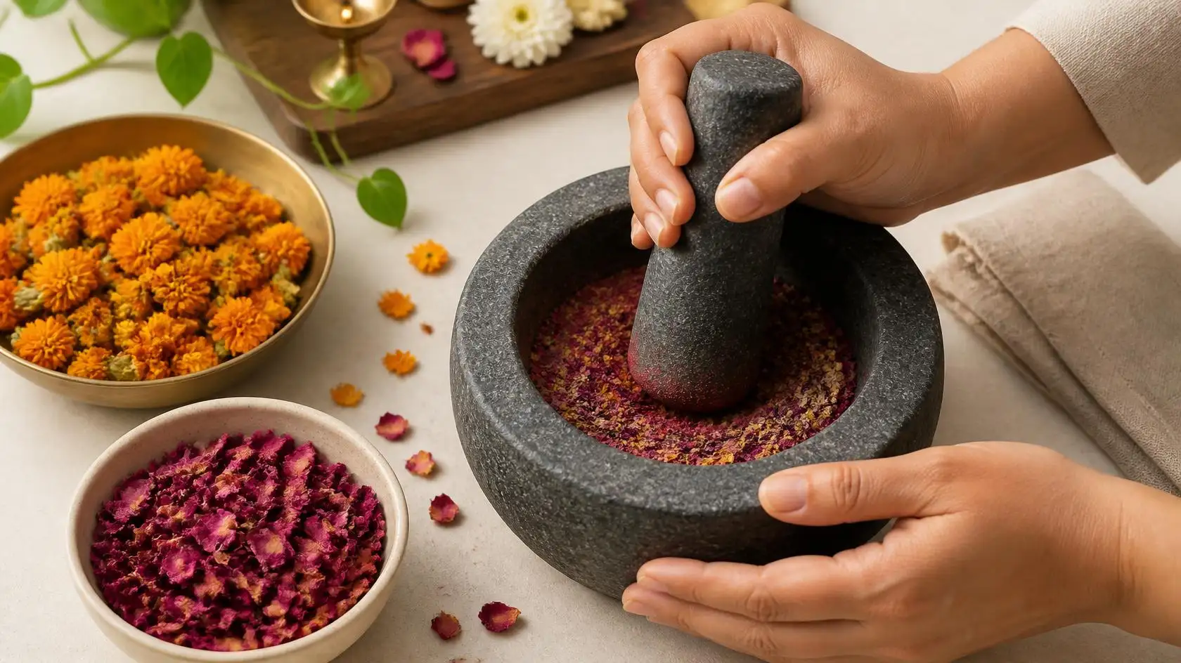 And the next time you look at a pile of dried marigolds or rose petals sitting after pooja