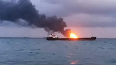 Iran’s Revolutionary Guards on Saturday said two oil tankers were on fire in Strait of Hormuz