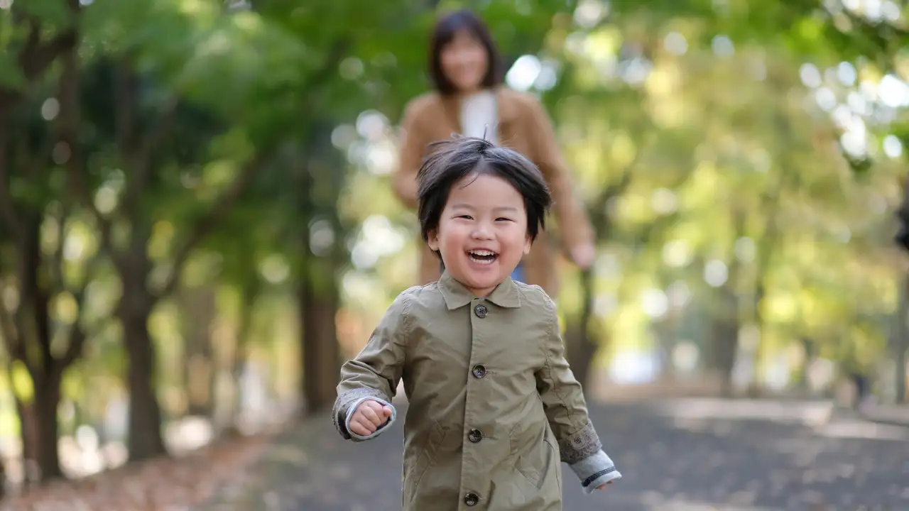 When a toddler hides behind your legs but continues peeking at guests, the behaviour may