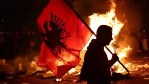 Albanian PM Edi Rama accused protesters of crossing a “red line” Monday after a police station