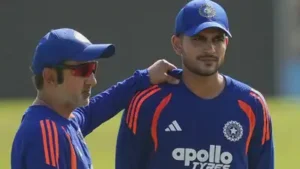 India's coach Gautam Gambhir, left, chats with captain Shubman Gill during a practice session