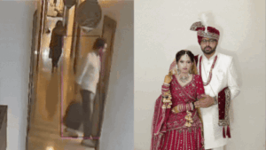 What happened in 5 seconds? CCTV captures newlywed entering hotel room with husband, collapsing