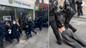 French riot police intervene as protests continue across the country, with officers seen