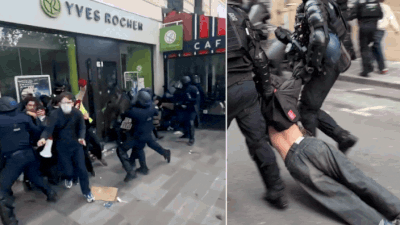 French riot police intervene as protests continue across the country, with officers seen
