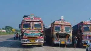 Trucks carrying raw petroleum coke from Indian Oil Corporation refineries are stranded