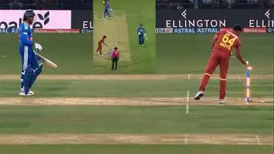 Tilak Varma was involved in an unusual run-out during the third T20I against West Indies Image