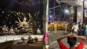 Video shows crowd breaching barricades, tussling with cops at Chorbagan pandal day before tragedy —