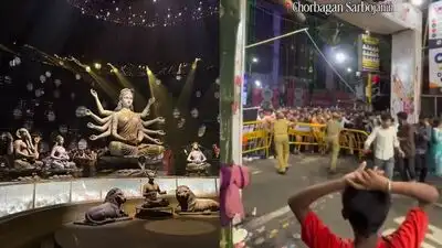 Video shows crowd breaching barricades, tussling with cops at Chorbagan pandal day before tragedy —