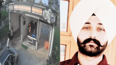 CCTV footage shows two masked men arriving in a silver Maruti Alto and opening fire