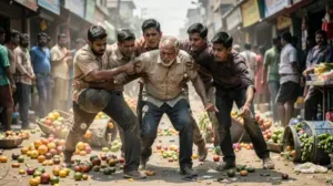 (AI image) A fruit vendor named Shahid Khan was attacked after a minor road incident