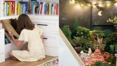 Washington parents built a hidden fairy garden between bookshelves for their daughters, filled