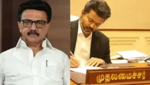 Stalin accused the TVK government of trying to obscure the achievements of the previous DMK