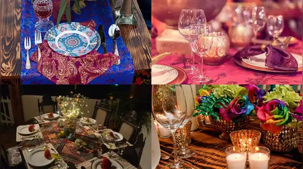 With a few pieces from your own cupboards, such as brass bowls, old sarees, flowers and diyas