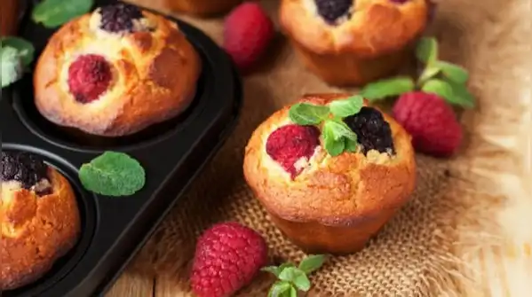 These muffins use almond flour instead of wheat flour, which gives them a moist, tender crumb