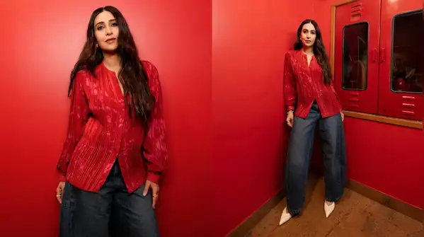 Karisma Kapoor makes a case for red satin shirts and baggy jeans, and we're taking notes